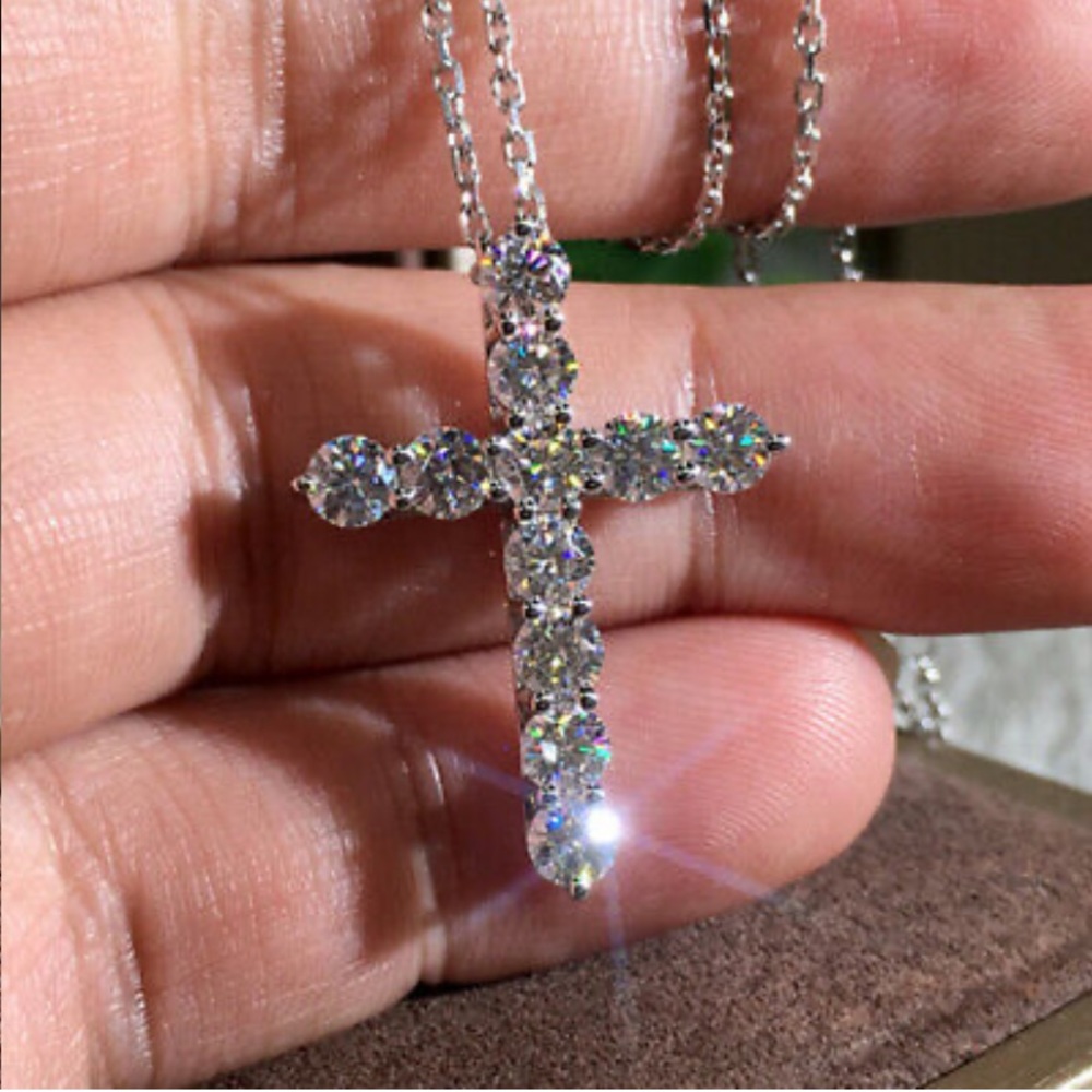 NWT STERLING SILVER CROSS PENDANT NECKLACE - Picture 3 of 9